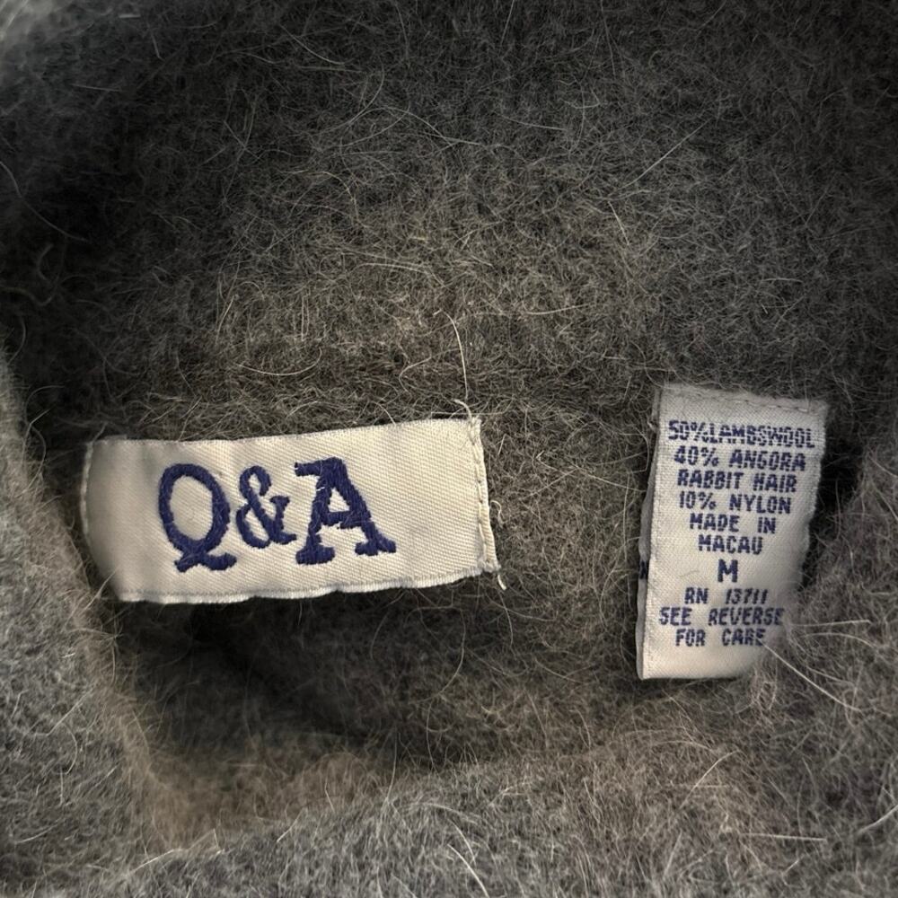 Vintage Q&A Size M Turtleneck Sweater Cropped Lambswool Angora Grey Gray Y2K - Picture 3 of 4